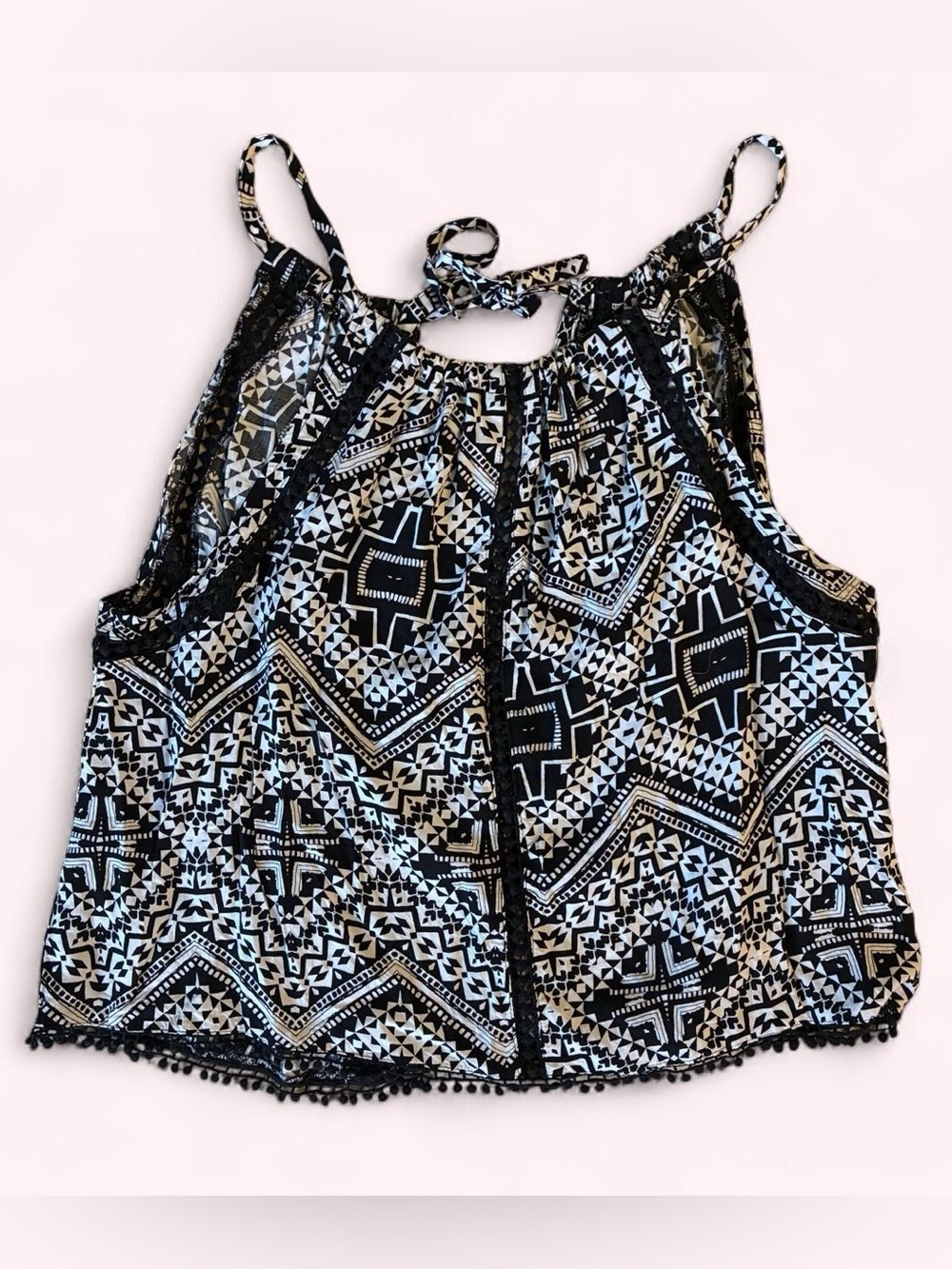 EXPRESS Women’s Black and White Bohemian Open Back Tank Top